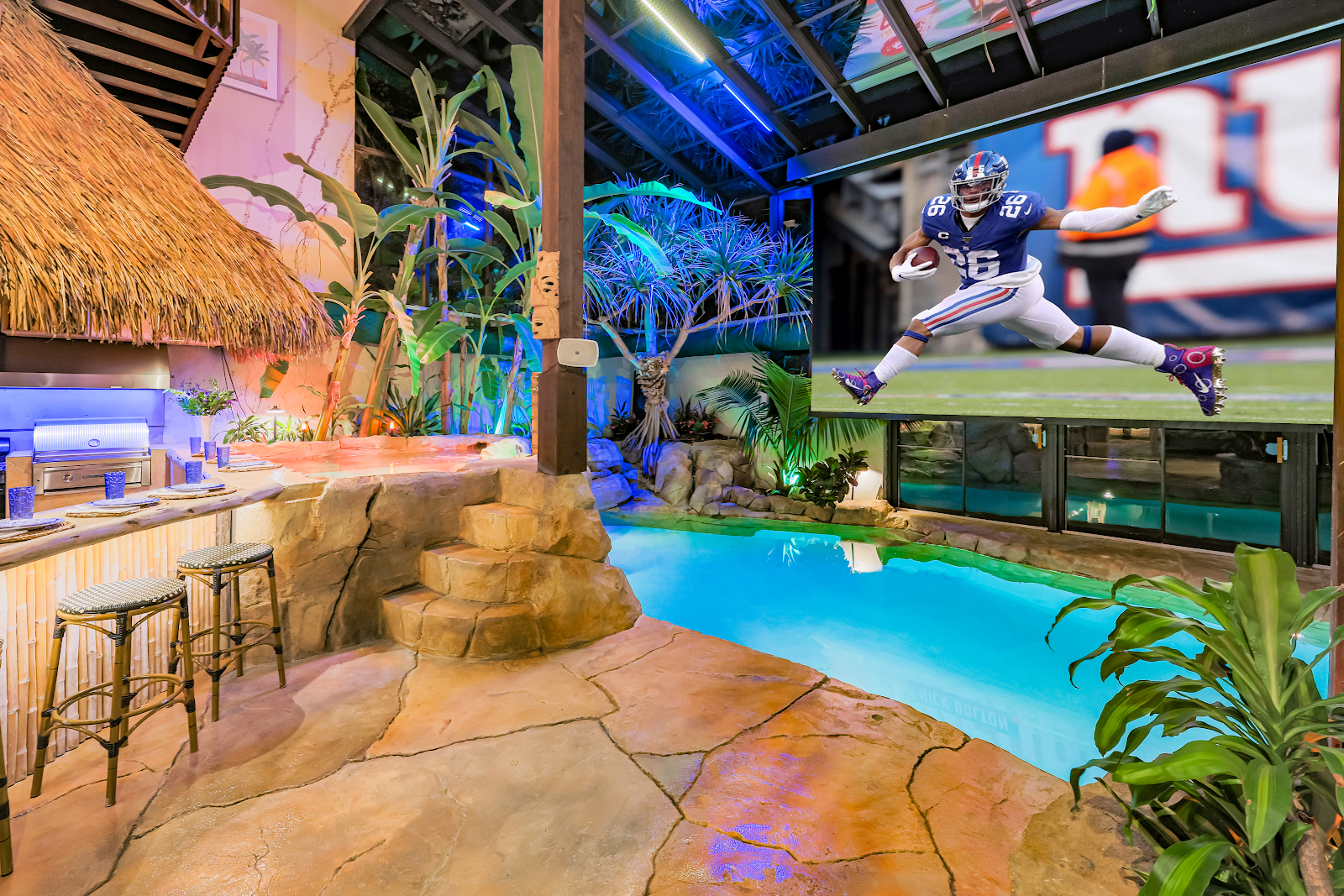 25-Foot Theater Screen Overlooking the Pool – Ideal for Sports, Movies & Events25-Foot Theater Screen Overlooking the Pool – Ideal for Sports, Movies & Events